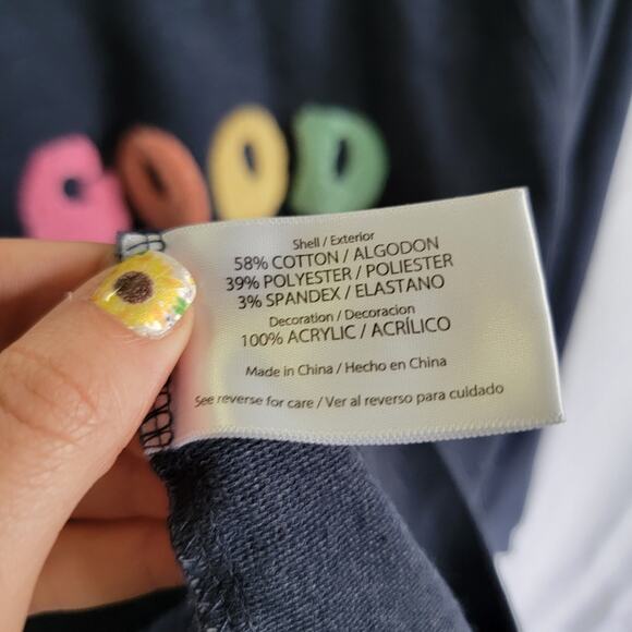 Wildfox Blue Colorful Good Vibes Patch Crewneck Pullover Sweatshirt Size Large - Picture 5 of 10